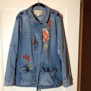 Denim Field Coat with Embroidery -anthropologie
